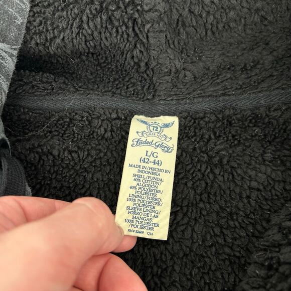 VTG y2k Men's Faded Glory Sherpa Lined Skulls AOP Graphic Hoodie Sweatshirt Sz L - Picture 3 of 5